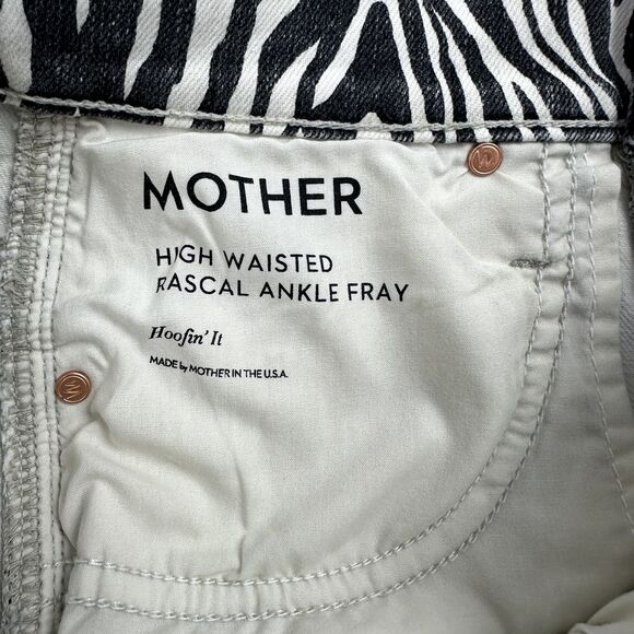 NWT Mother Rascal Ankle Fray Jeans Womens 28 Zebra Print Straight Leg High Waist - Picture 13 of 15